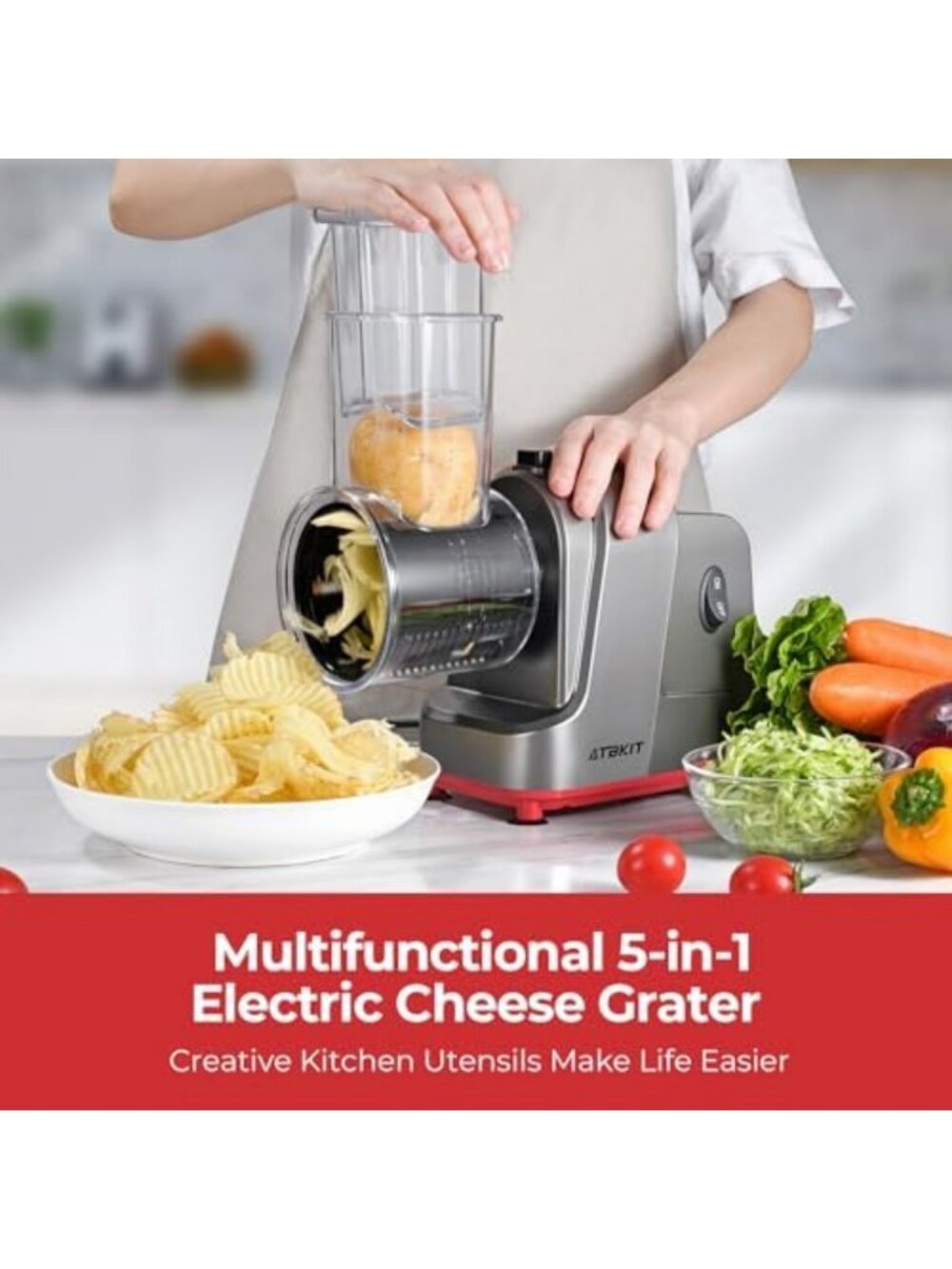 Electric Cheese Grater & Salad Maker - 5 Blades, 250W Slicer for Fruits - Picture 2 of 6